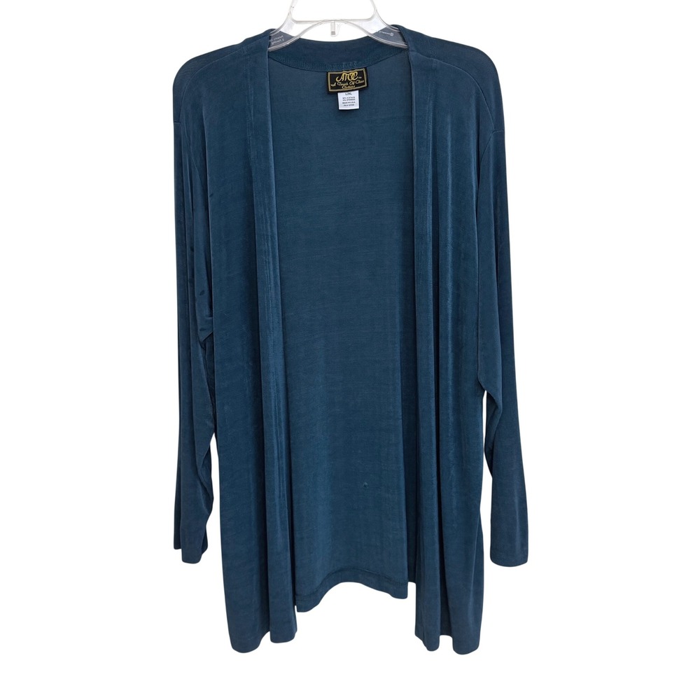 Y2K Minimalist Open Cardigan Teal Acetate A Touch Of Class L/XL Women Vintage